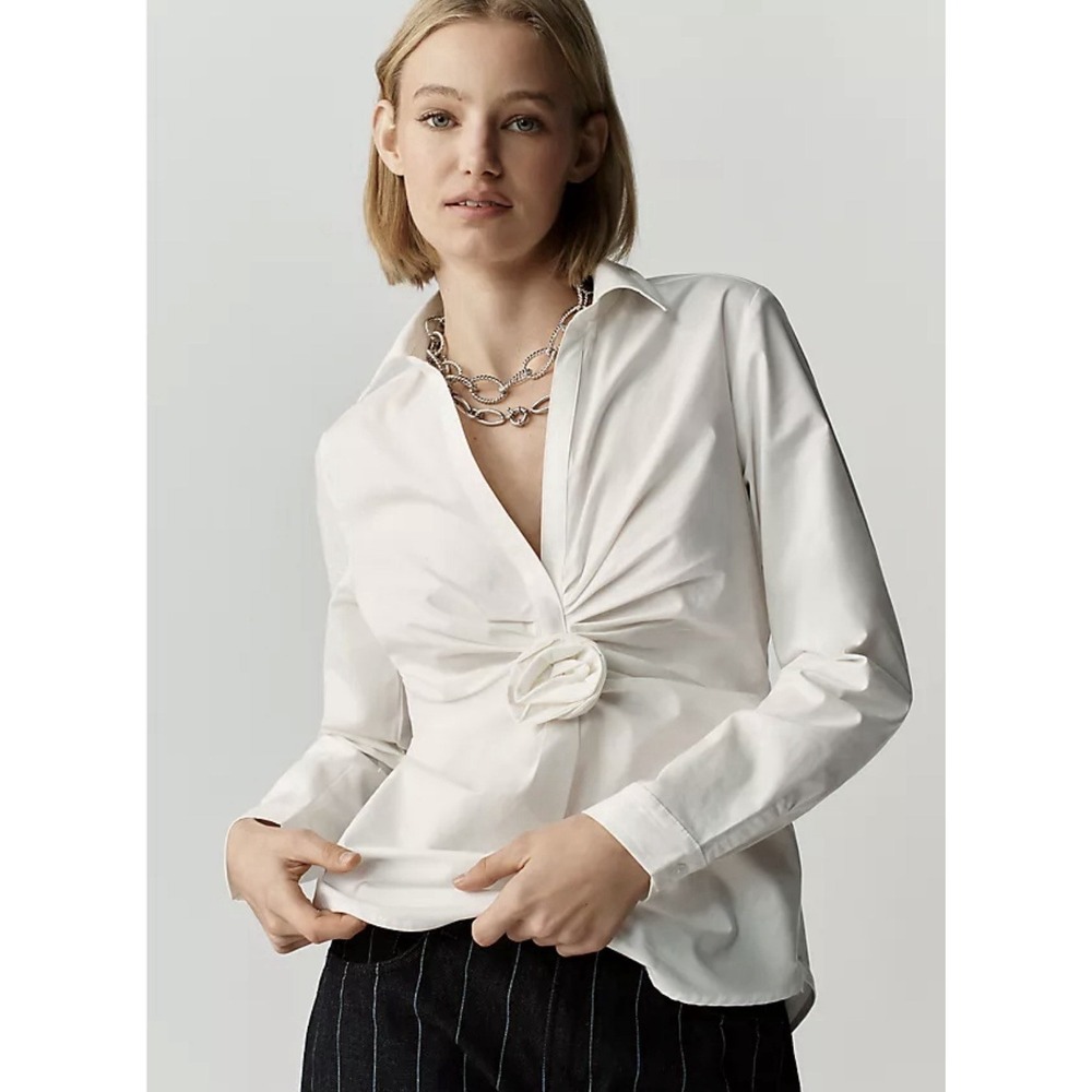 Anthropologie Maeve Twisted Rosette Long Sleeve Blouse Size Medium NWT